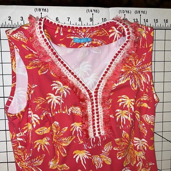 J.McLaughlin Brent split V-neck Sleeveless Dress Catalina Cloth Fringe Palm - XS - Picture 7 of 9